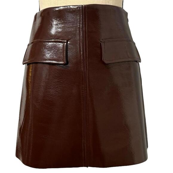NWT Commense Brown Patent Leather Look Mini Skirt Size XS - Picture 2 of 7